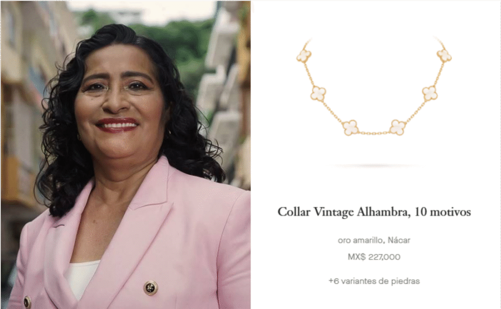 Abelina López explica que collar de lujo no vale 277 mil pesos y es solo acero