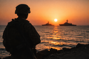 Guerrero al atardecer junto al mar